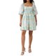 thumbnail image 1 of VISgogo Vestido corto femenino, cuello cuadrado de color sólido, manga corta abullonada, corte bajo, de una pieza para verano, rosa/amarillo, S/M/L/XL/XXL VISgogo  moda, 1 of 9