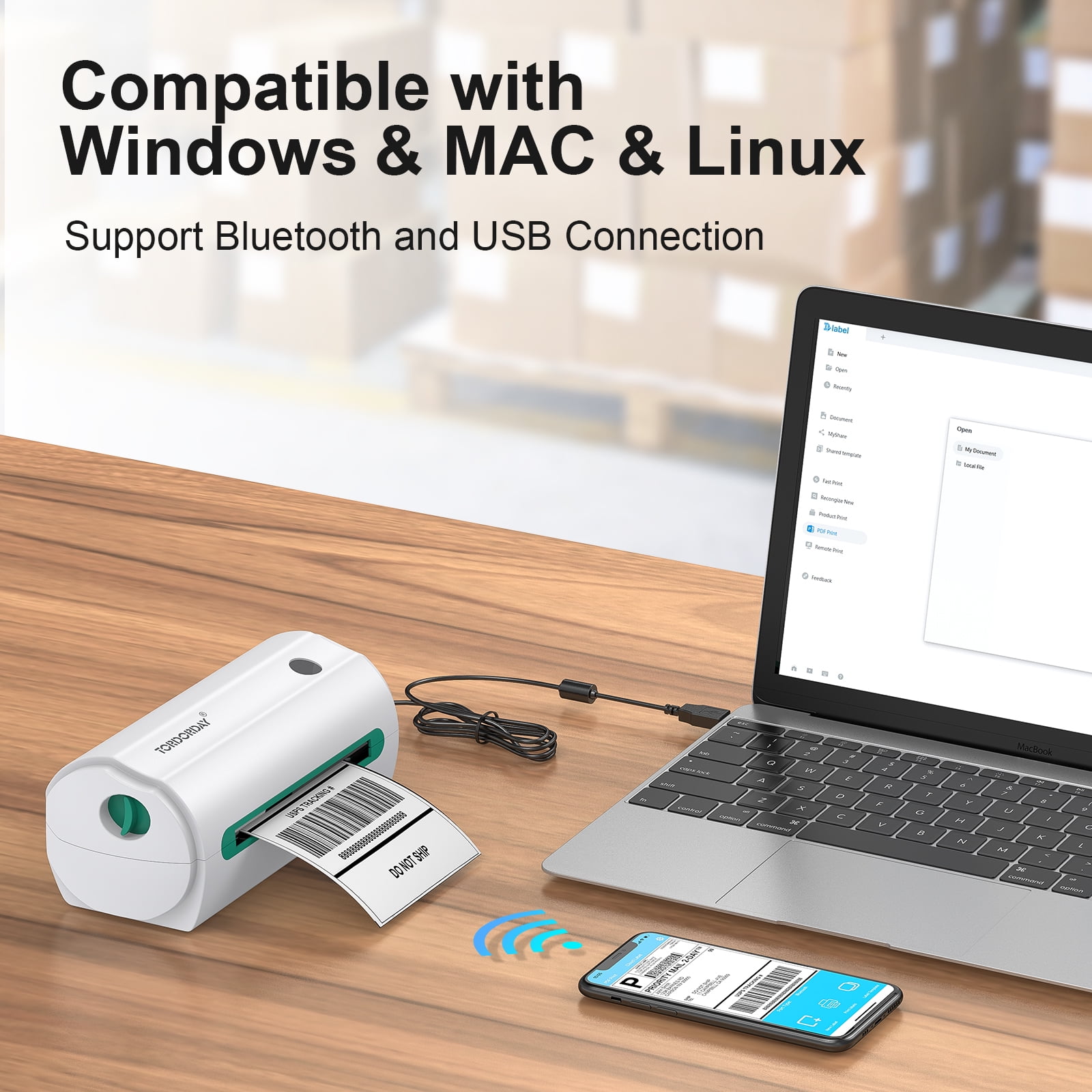 Tordorday Thermal Label Printer Thermal Shipping Label, 40 OFF