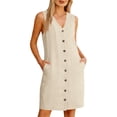 thumbnail image 2 of WXLWZYWL Women's Sleeveless Solid Long Dress with Pocket Summer Loose Casual Knee-High Dress with Button-Down Front, 2 of 6