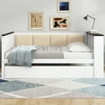 thumbnail image 3 of Mintazer Farmhouse Full Daybed Frame with Trundle & Charging Station, Upholstered Backrest & Headboard Storage Shelves Bed for Bedroom, White, 3 of 13