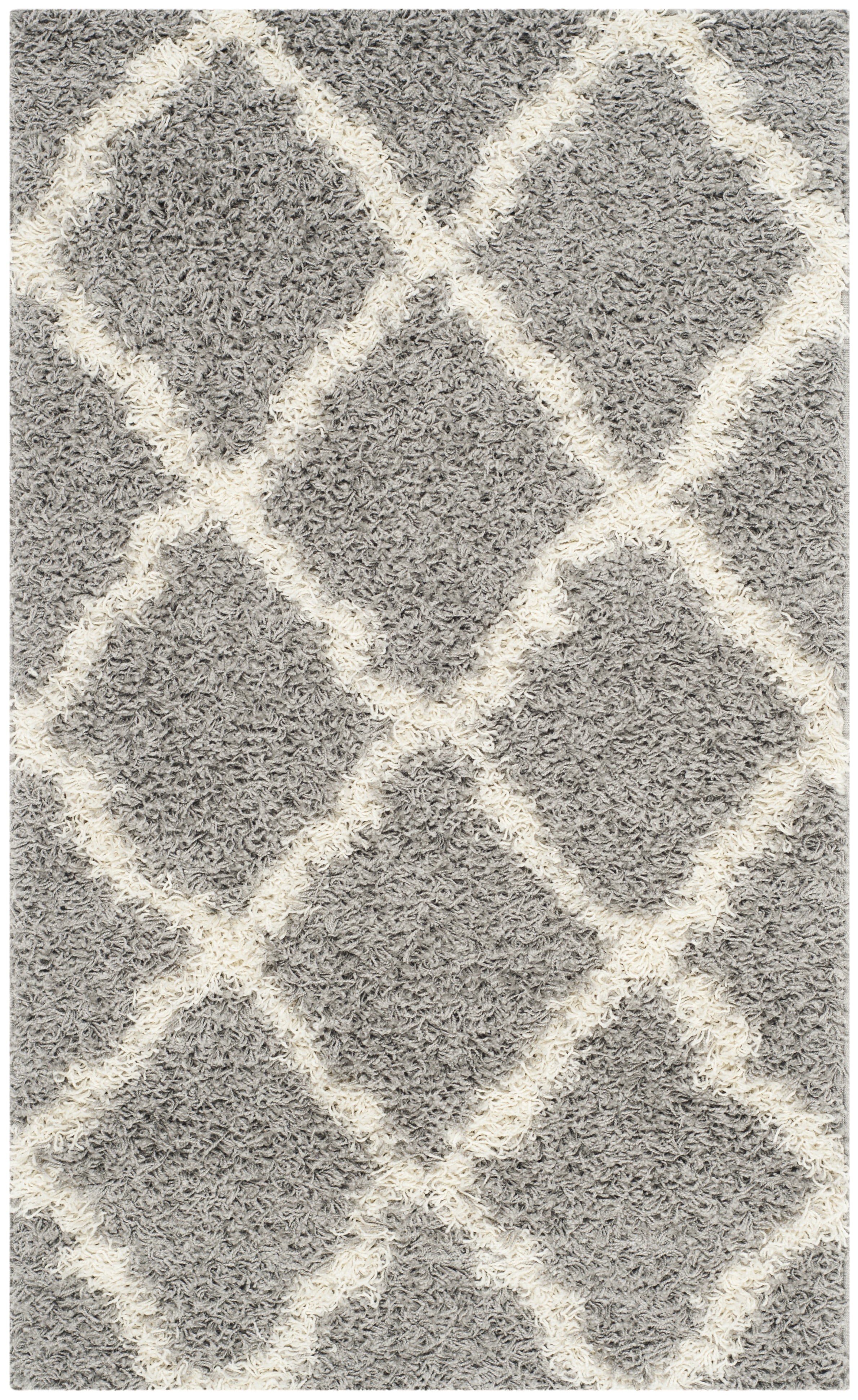 SAFAVIEH Daley Geometric Plush Shag Area Rug, Grey/Ivory, 3' x 5'