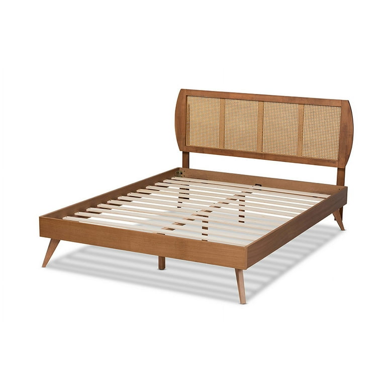 Baxton Studio Asami Mid-Century Modern Walnut Brown Finished Wood and Synthetic Rattan Queen Size Platform Bed Baxton Studio Asami Mid-Century Modern Walnut Brown Finished Wood and Synthetic Rattan Queen Size Platform Bed