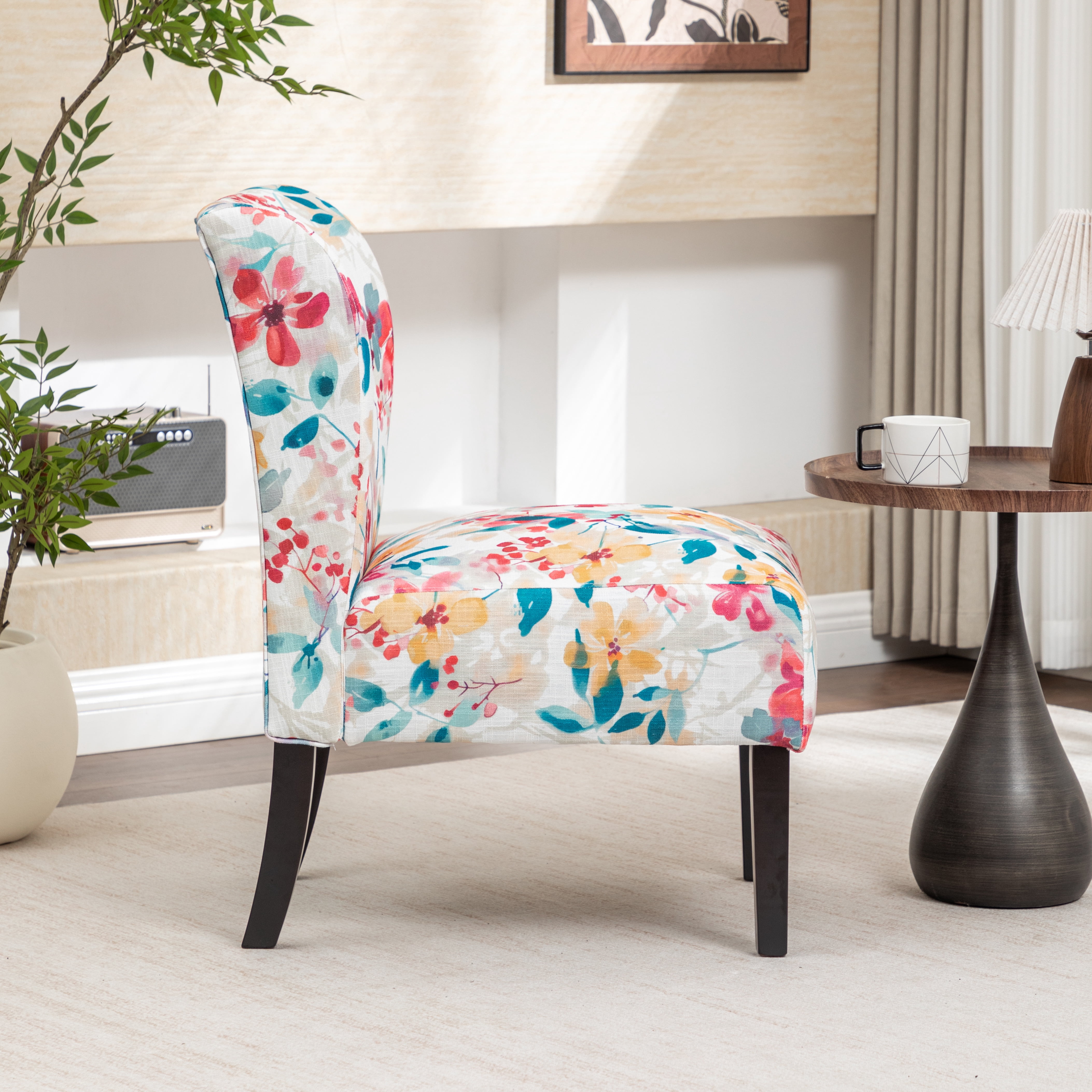 Roundhill Furniture Capa Print Fabric Armless Contemporary Accent Chair, Vibrant Floral