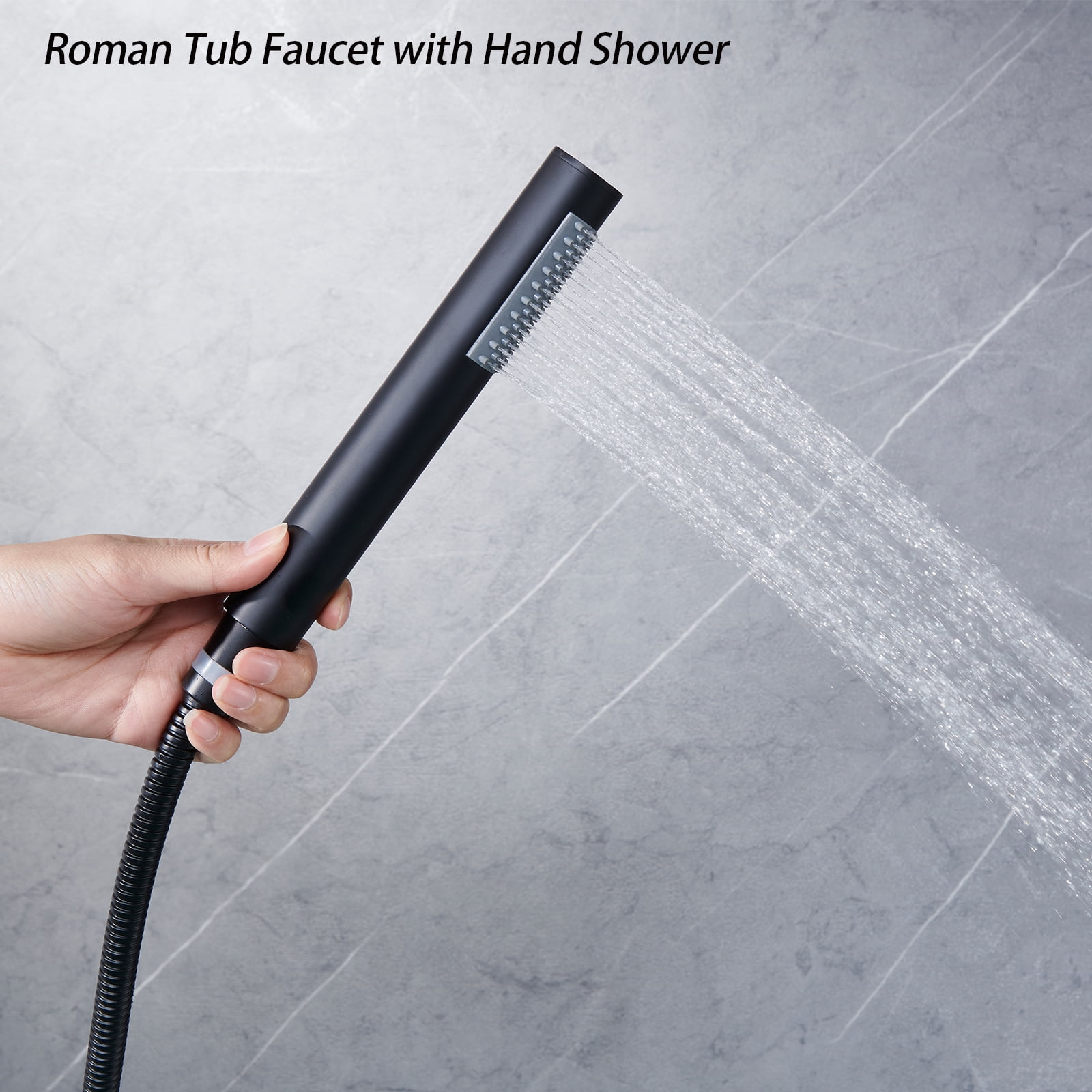 Roman Bathtub Faucet with Sprayer Deck Mount 3-Hole Tub Filler Faucet, Black Waterfall Roman Tub Faucet with Valve Included