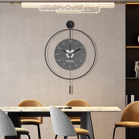 Modern Wall Clock, Metal Decorative Large Wall Clocks Battery Operated, Pendulum Wall Clock for Living Room Decor, Bedroom, Kitchen, Office, Silent Non Ticking Quartz Clock