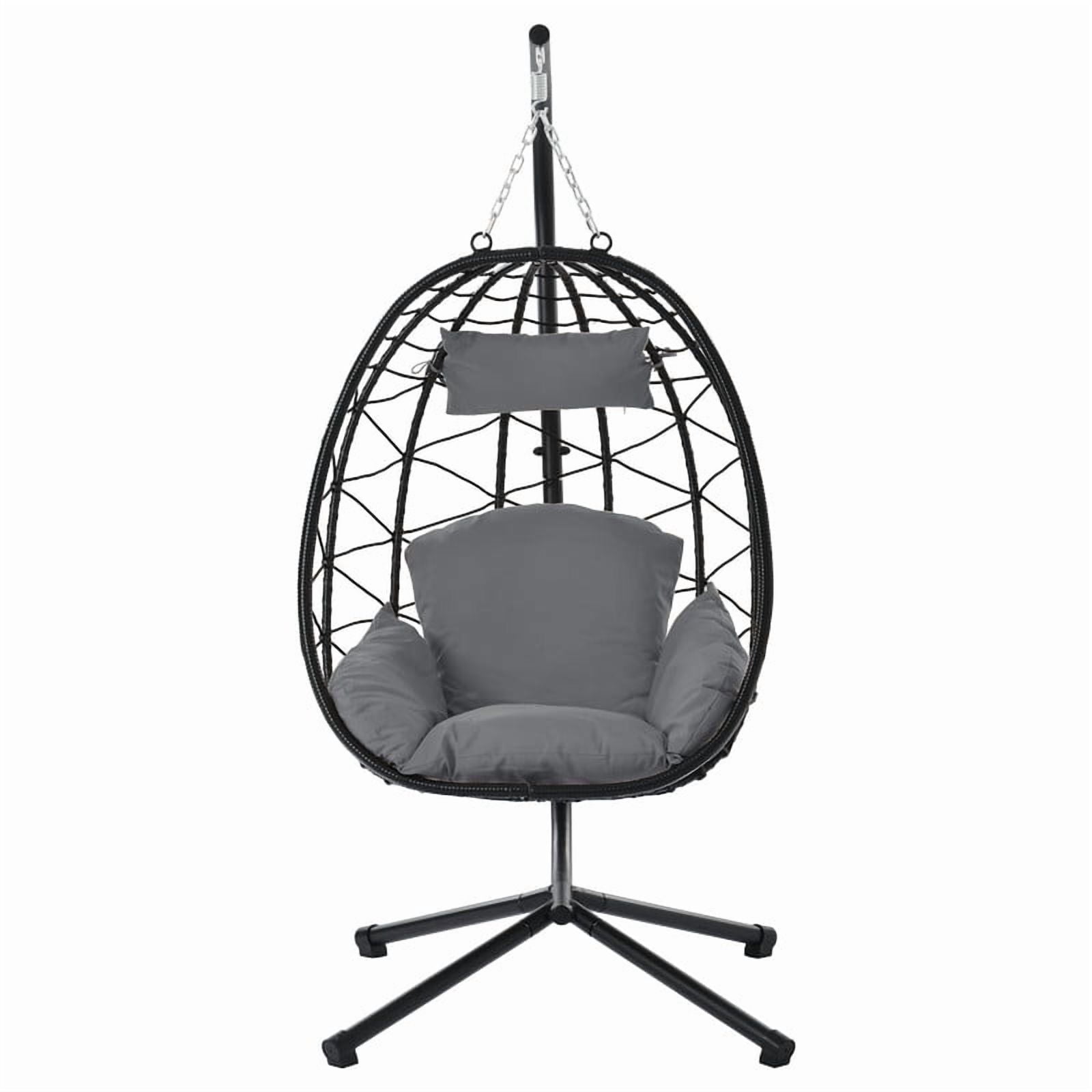 Hanging Egg Chair with Stand, Outdoorn Wicker Egg Swing Chair with Cushion, Heavy Duty Patio Hammock Chairs for Garden Backyard Balcony Bedroom