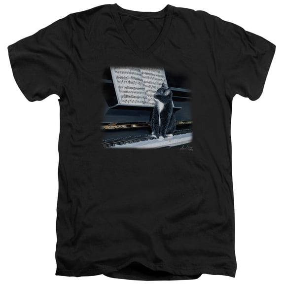 Wildlife Kitten On The Keys Adult V-Neck T-Shirt Black