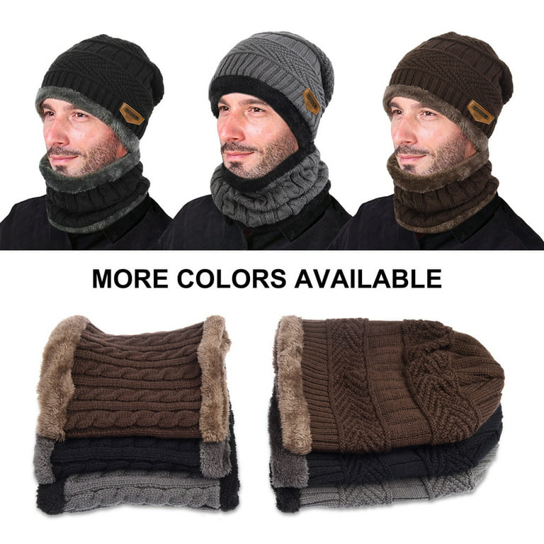 Deepwonder Autumn Winter Beanie Knit Hat Scarf Set for Men Daily Knit Ribbed Cap Neck Warm & Soft Stylish Toboggan Skull Caps for Cold Weather 2 Pcs