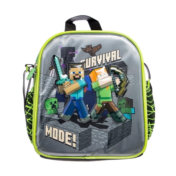 Minecraft Lonchera Infantil Panel 3D Translucido Escolar Ruz Verde 3L