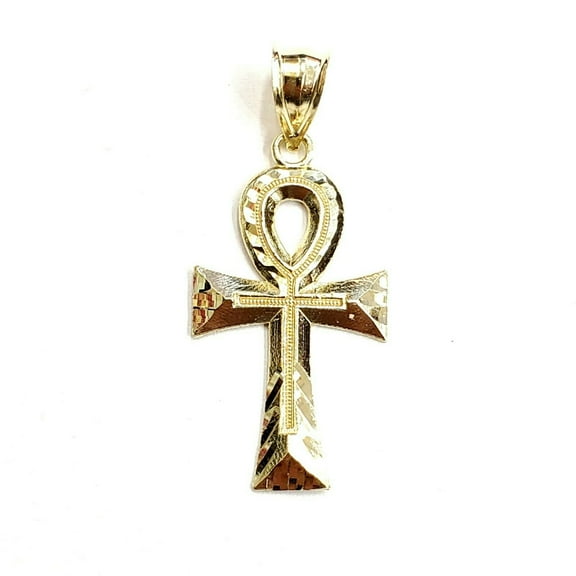 10k yellow gold Egyptian ankh cross pendant charm fine religious jewelry 1.6g
