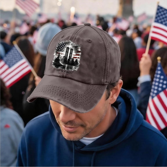 9/11 Never Forget Statue of Liberty Baseball Cap - American Flag Vintage Washed Cotton Patriot Day Commemorative Hat, Adjustable Unisex Dad Cap for Men and Women