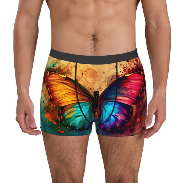 Balery Vibrant Rainbow Butterfly A Calzoncillos bóxer para hombre, ropa interior de algodón suave y transpirable con cinturilla de nailon-Medium