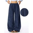 thumbnail image 6 of Women'S Wide Leg Pants Corduroy High Waist Palazzo Pants Comfy Baggy Trousers Navy Blue M, 6 of 9