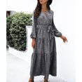 thumbnail image 4 of Vestido largo de manga larga con cuello en V hasta el tobillo estampado floral de moda vestido largo de manga larga con lazo en la cintura dobladillo con volantes para mujer ANGGREK Otros, 4 of 6