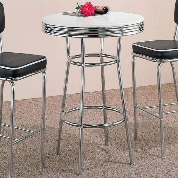Bowery Hill 30 Round Pub Table In White And Chrome Com - White Round Pub Table And Chairs