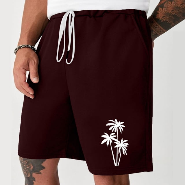 Puntoco Pantalones Cortos Deportivos Con Bolsillo Informal Elástico Con Cordones Para Hombre, Color Burdeos Xl