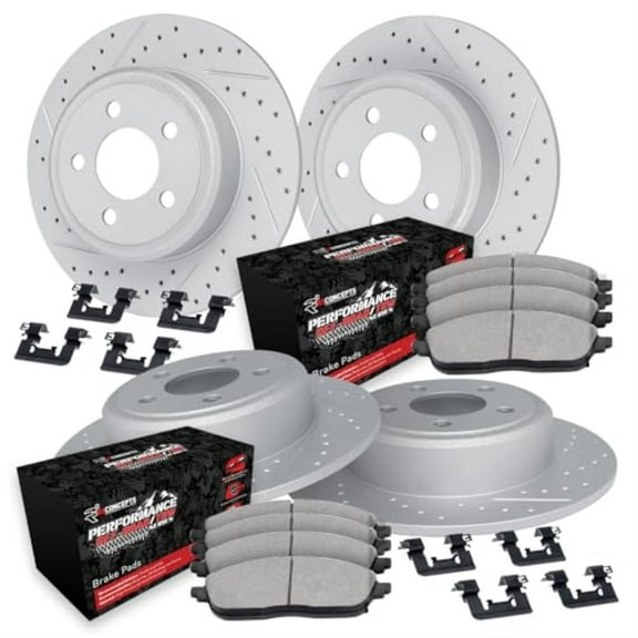R1 Concepts Drilled and Slotted Carbon Coated Disc Brake Rotor Set with Off-Road/Tow Brake Pads and Hardware WBVH2-48001