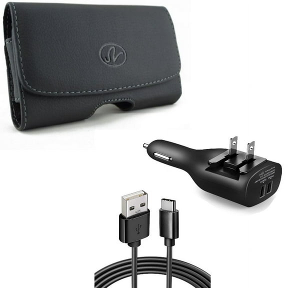 2-in-1 Car Home Charger & Case Belt Clip for iPhone 15 Pro Max - 6ft Long USB-C Cable TYPE-C Cord Travel Power Adapter Charging Wire and Leather Swivel Holster Loops A7Z for iPhone 15 Pro Max (6.7")