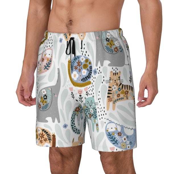 Fotbe Cute Colorful Animal Traje de Baño para Hombre – Shorts de Natación de Secado Rápido con Forro y Bolsillos-Small