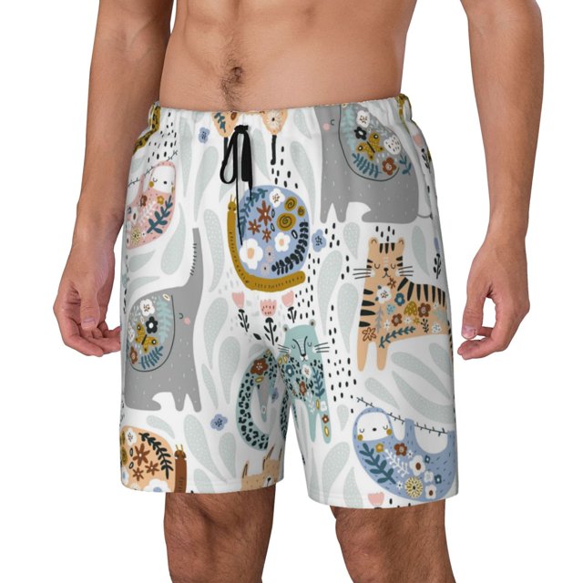 Balery Cute Colorful Animal Bañador para hombre, shorts de playa de secado rápido con entrepierna y forro de compresión-Medium