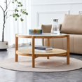 thumbnail image 3 of Sudica Modern Minimalist Circular Double-Layer Wood and Glass Coffee Table with Solid Wood Frame, Brown, 3 of 8