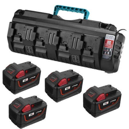 

4-Pack 9.0Ah 18V Lithium Battery + 4-Port Rapid Charger for Milwaukee M18 18 Volt Cordless Power Tools 48-11-1890 48-11-1850 48-11-1852