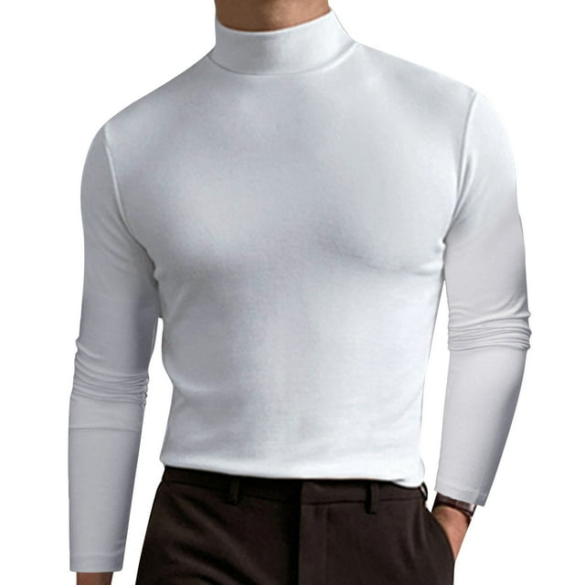 SHTXOZHI Men Casual Long Sleeve Mock Neck Tops Solid Color Basic T-Shirt Soft Undershirts