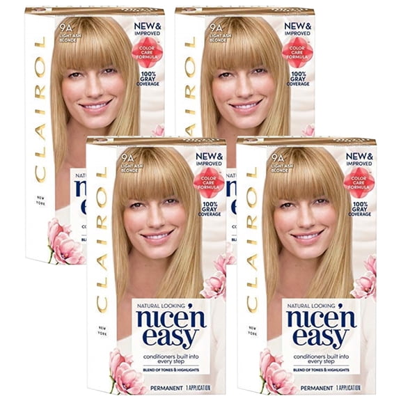 Pack of (4) Clairol Nice n Easy Permanent Hair Color, [9A] Light Ash Blonde