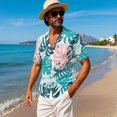 thumbnail image 4 of KUIFORTI Tropical Leaf Couple Matching Outfits Fashionable Mens Casual Shirts Hawaii Dress Breathable Short Sleeve Button Down with Soft Fabric for Summer Vacation Trip, 4 of 7