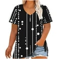 thumbnail image 2 of Xuyuer Women's Plus Size V-Neck Solid Color Printed Short Sleeve Base Layer Top - Soft and breathable for summer layering, casual wear, and versatile outfits, 2 of 5