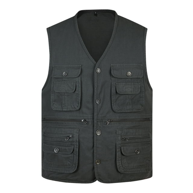 OmicGot Classic Summer Men Vest Cotton Button Multi Pocket 3 Colors Sleeveless Jacket With Many Pockets Solid Big Size Travel Waistcoat