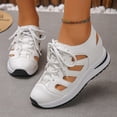 thumbnail image 2 of Women's Wedge Sandals Hollow out Leather Platform Sneakers Closed Toe Lace up Thick Soft Sole Cushioned Athletic Tennis Walking Shoes White Size 8, 2 of 6