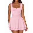 thumbnail image 3 of Women'S Square Neck Sleeveless Dress with Pleated Waist Tiered Hem Elegant Summer Midi Gown Pink M, 3 of 7