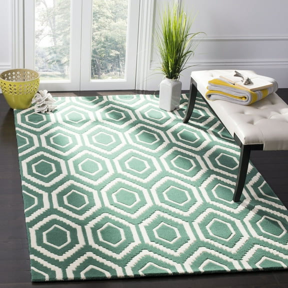 SAFAVIEH Chatham Graham Geometric Wool Area Rug, Teal/Ivory, 3' x 5'