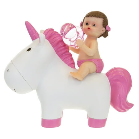 Mega Favors Keepsake Figurine 6" Baby Girl Holding Pacifier And Pink Unicorn | Awesome Decorations or Party Favors | for Pregnancy Announcements, Gender Reveals, Birthday and Special Celebrations