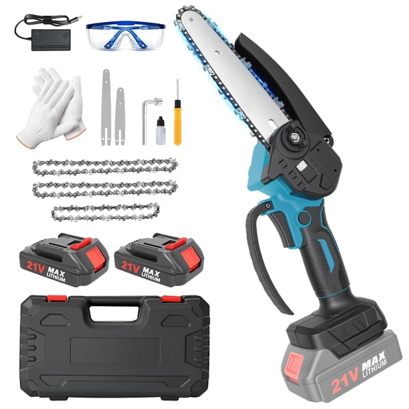 BAOKALER 6 inch Cordless Mini Chainsaw with 2x2000mAh Batteries, Portable Handheld Electric Chain Saw, Blue