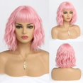 thumbnail image 2 of Short pink wig for women pink wig with bangs medium length synthetic, 2 of 5