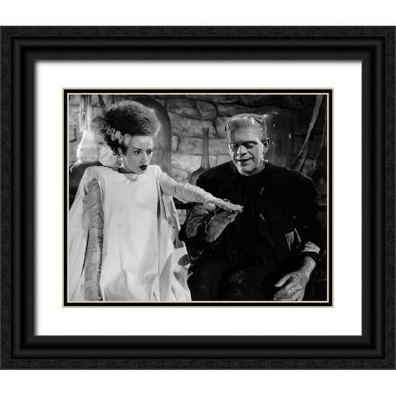 Vintage Hollywood Archive 14x12 Black Ornate Wood Framed with Double Matting Museum Art Print Titled - Elsa Lanchester, Boris Karloff, The Bride of Frankenstein, 1935
