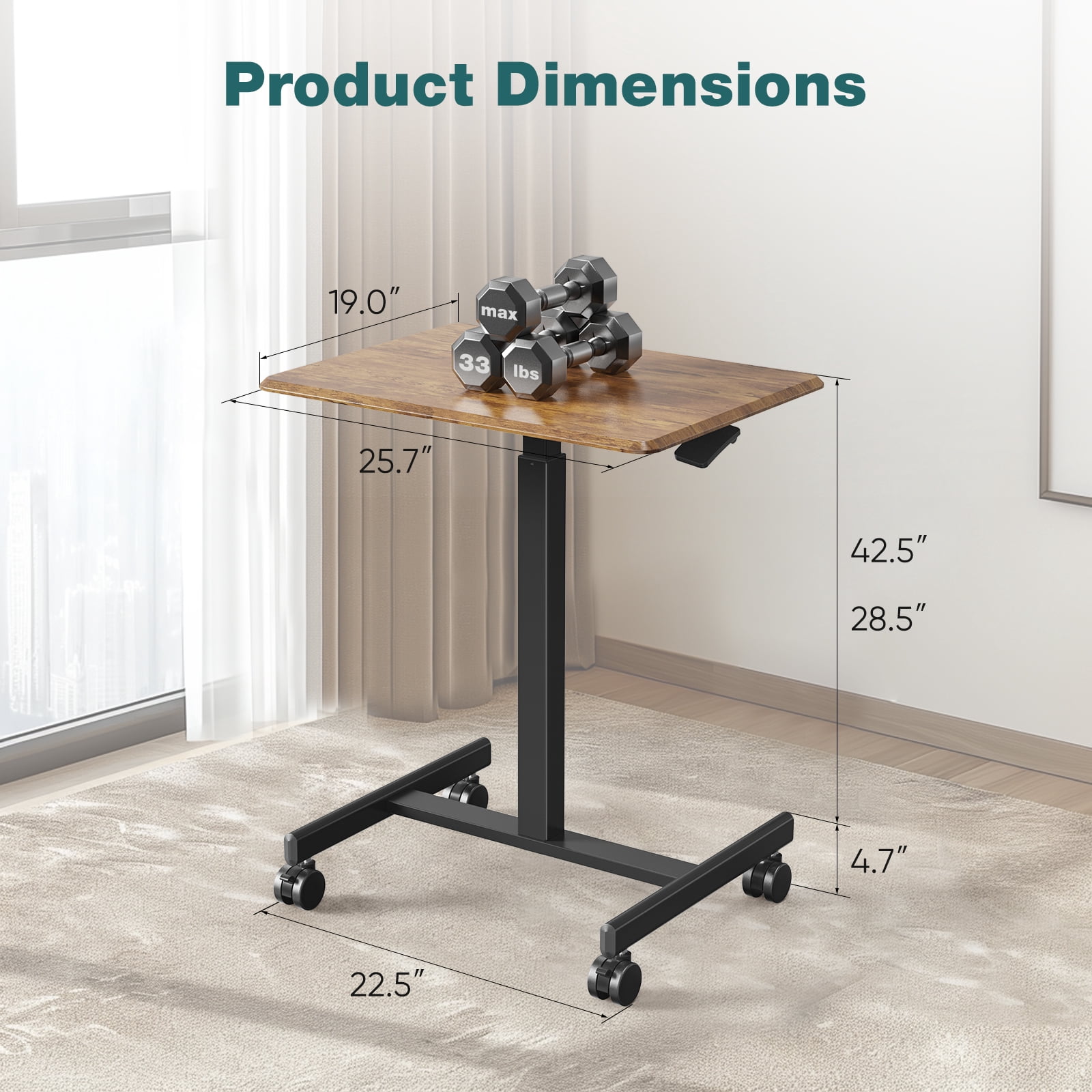 JOINSUN Laptop Stand with Rollable Wheels, Height Adjustable for Study, Office and Classroom, Rust