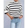 thumbnail image 2 of Women'S Casual Autumn Winter Long Sleeve Color Block Striped Knit Pullover Cozy Sweater White  XL, 2 of 8