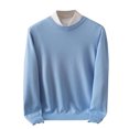 thumbnail image 2 of Mens Sweaters Slim Fit Round Neck Long Sleeve Plain Pullover Sweaters Stretchy Casual Fall Winter Tops (2XL, Light Blue), 2 of 6