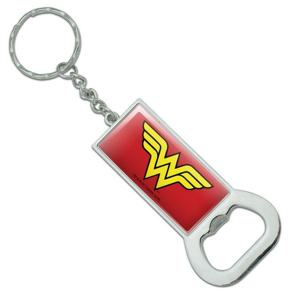 Wonder Woman Classic Logo Keychain Rectangle Chrome Plated Metal Bottle Cap Opener