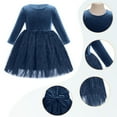 thumbnail image 3 of IBTOM CASTLE Toddler Baby Girls Long Sleeve Velvet Dress Fall Winter Princess Christmas Birthday Party Bowknot Tulle Tutu Dress 3-4 Years Royal Blue, 3 of 8