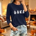 thumbnail image 4 of gbyLJF Women's Plus Size 3/4 Sleeve Halloween Shirts Funny Ghost Rhinestone Graphic Top Casual Fall Family Party Mom Tee, 4 of 7