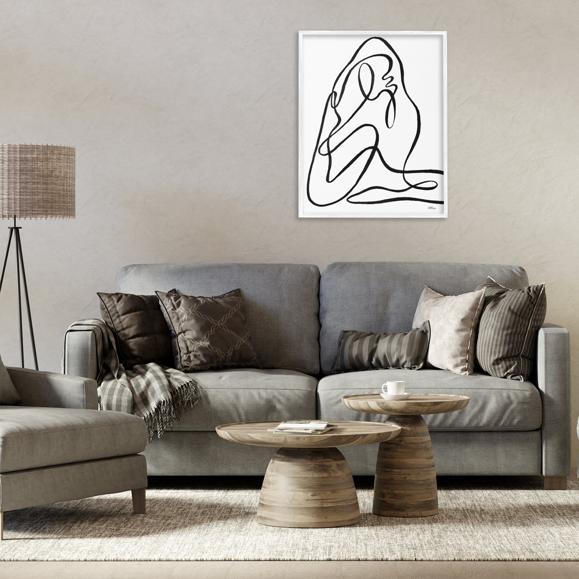 Stupell Industries Continuous Line Doodle Abstract Painting White Framed Art Print Wall Art, 24 x 30