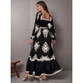thumbnail image 4 of Women Fall Wedding Guest Dresses Boho Floral Long Sleeve V Neck Flowy Elegant Maxi Dress Beach Clothes Black S, 4 of 8