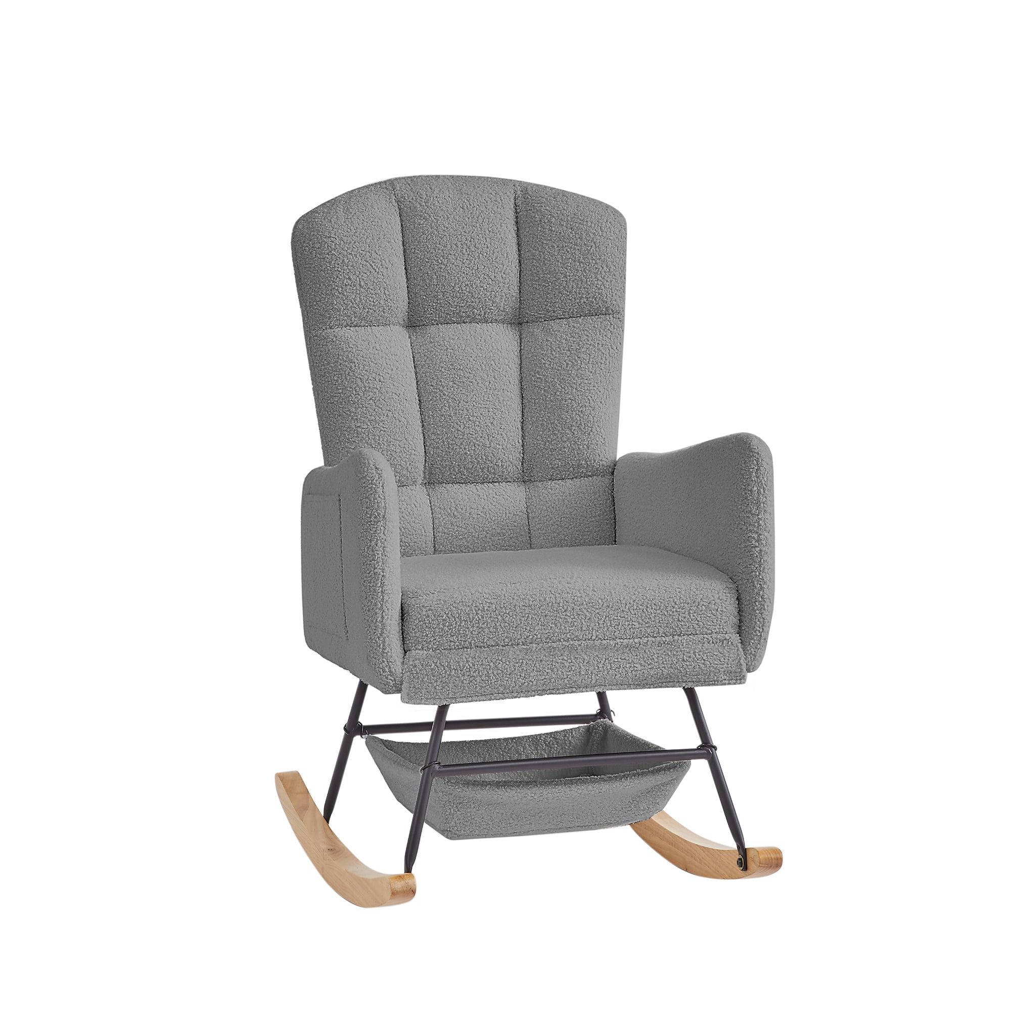 Leumius Teddy Rocking Accent Chair,High Backrest Upholstered Armchair Reading Chair for Reading,Bedroom,Living Room,Grey
