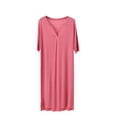 thumbnail image 2 of Modal Women's Solid Color V-Neck Nightgown Long Sleeve Full-Length Soft Breathable for Bedroom Fall Winter Lounge Casual Sleepwear Use Hot Pink XL, 2 of 5
