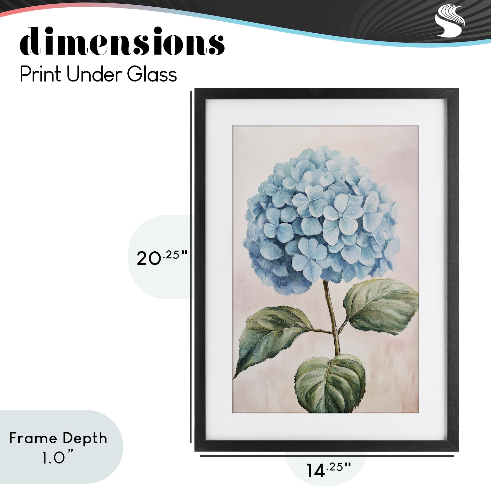 Stupell Industries Delicate Baby Blue Hydrangea Black Framed Print Under Glass, design by Petal Prints Design