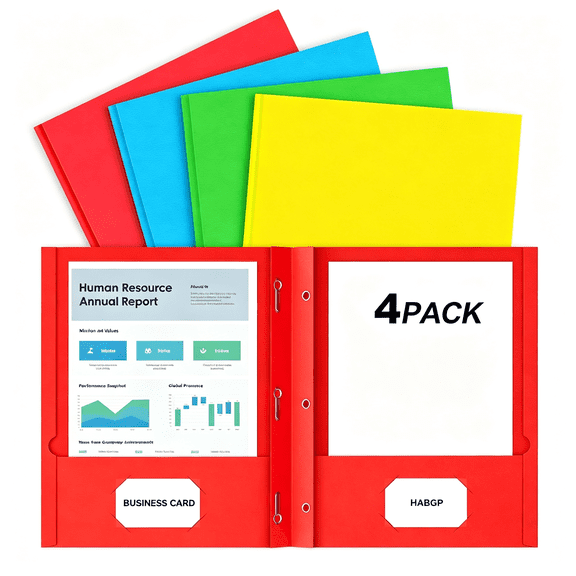 KAISA 4 Pack Folders with Pockets and Prongs,2 Pocket Folders with 3 Fasteners,Heavy Duty Paper Pocket Folders for 8.5" X 11" Paper for School Office Home,4 Assorted Colors